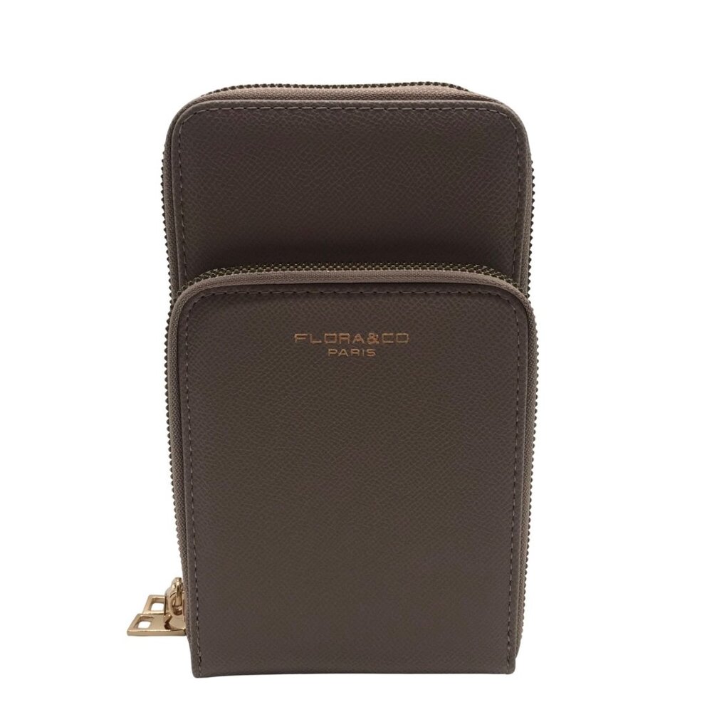 Flora & Co Taupe Faux Leather Triple Compartment Phone Crossbody
